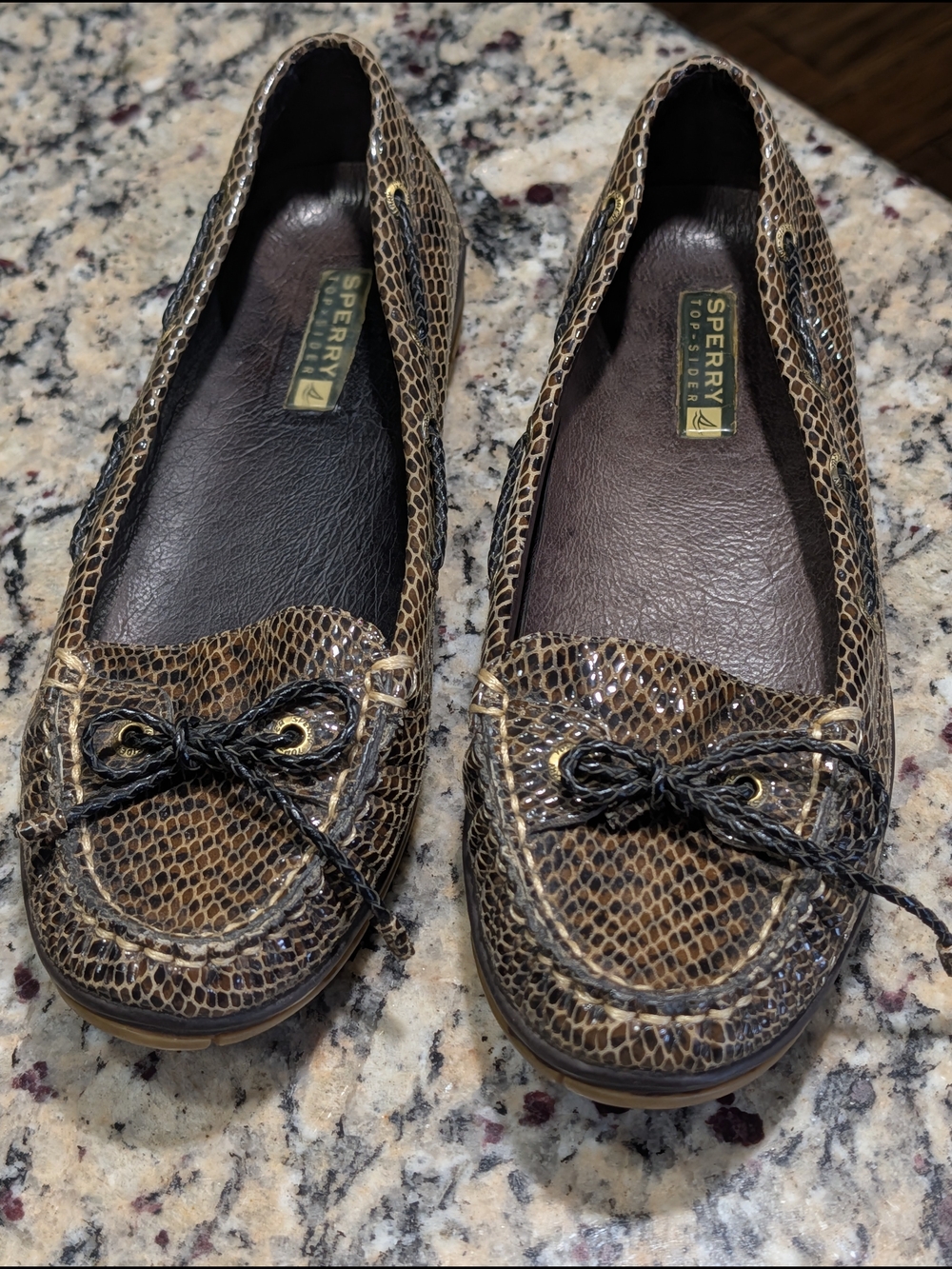 Sperry Top Spider Women's Brown Snakeskin Print Boat Shoes Loafers Sz 7